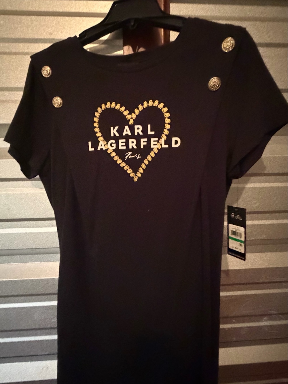 Karl Lagerfeld Black Short Sleeve Tee with Gold Heart Logo